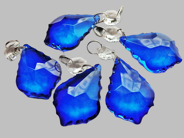 1 Blue Cut Glass Leaf 50 mm 2" Chandelier UK Crystals Drops Beads Droplets Light Lamp Parts 7