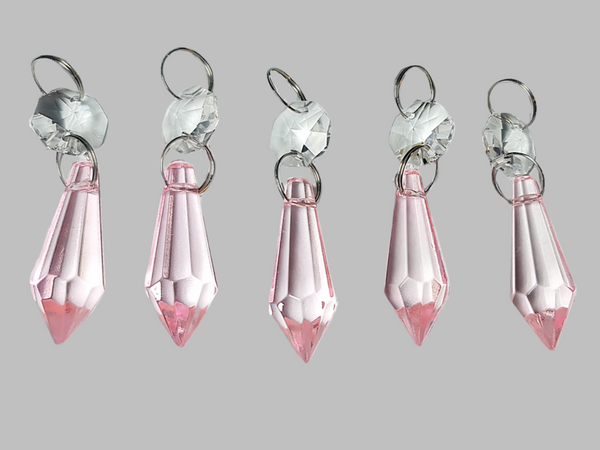 1 Rose Pink Cut Glass Torpedo 37 mm 1.5" Chandelier Crystals Drops Beads Droplets Light Parts 2