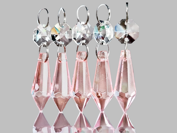 1 Rose Pink Cut Glass Torpedo 37 mm 1.5" Chandelier Crystals Drops Beads Droplets Light Parts 3