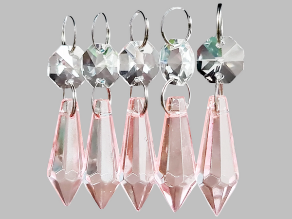 1 Rose Pink Cut Glass Torpedo 37 mm 1.5" Chandelier Crystals Drops Beads Droplets Light Parts 5