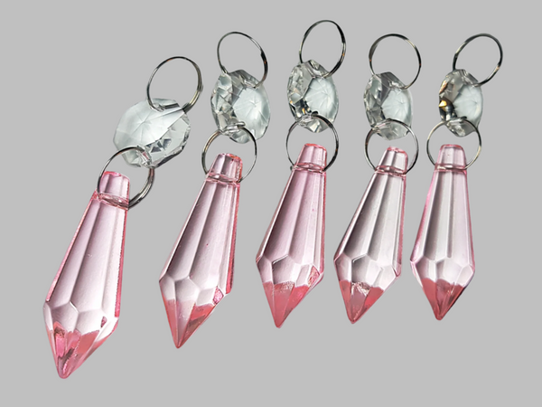 1 Rose Pink Cut Glass Torpedo 37 mm 1.5" Chandelier Crystals Drops Beads Droplets Light Parts 4