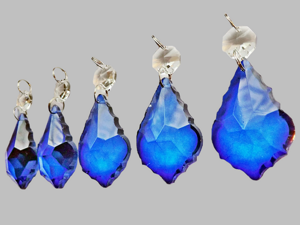 1 Blue Cut Glass Leaf 50 mm 2" Chandelier UK Crystals Drops Beads Droplets Light Lamp Parts 5