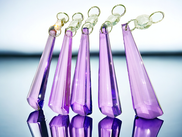 1 Lilac Purple Cut Glass Icicles 72 mm 3" Chandelier UK Crystals Drops Beads Droplets Light Lamp Parts 4