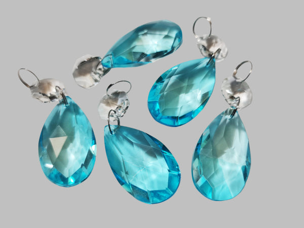 1 Aqua Light Teal Blue Cut Glass Oval 37 mm 1.5" UK Chandelier Crystals Beads Droplets Light Parts 5