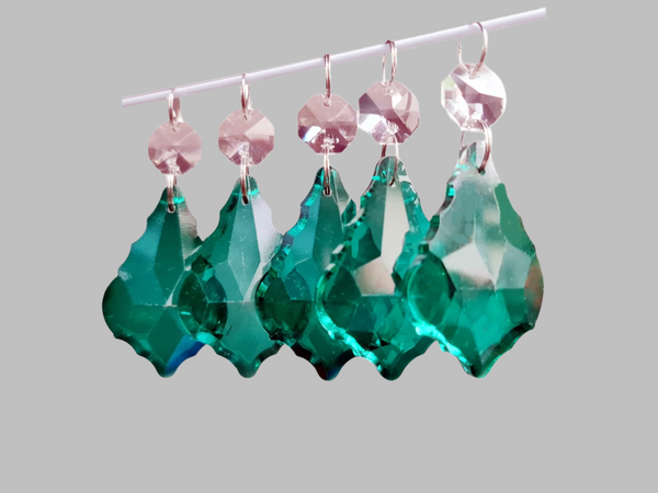 1 Peacock Green Cut Glass Leaf 50 mm 2" Chandelier UK Crystals Beads Droplets Light Parts 5