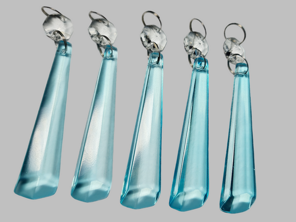 1 Aqua Blue Cut Glass Icicles 72 mm 3" UK Chandelier Crystals Drops Beads Droplets Light Parts 3