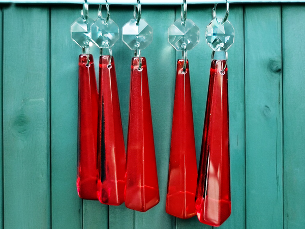 1 Red Cut Glass Icicles 72 mm 3" Chandelier UK Crystals Drops Beads Droplets Light Parts 3