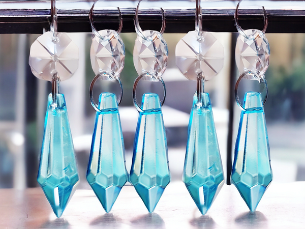 1 Aqua Teal Blue Cut Glass Torpedo 37 mm 1.5" Chandelier UK Crystals Drops Beads Droplets Light Parts 2