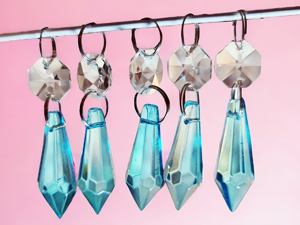 1 Aqua Teal Blue Cut Glass Torpedo 37 mm 1.5" Chandelier UK Crystals Drops Beads Droplets Light Parts 4