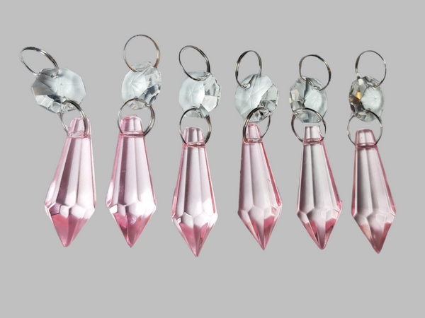 1 Rose Pink Cut Glass Torpedo 37 mm 1.5" Chandelier Crystals Drops Beads Droplets Light Parts 8