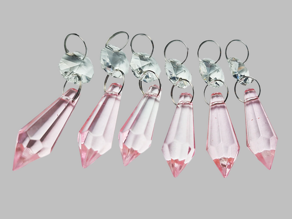 1 Rose Pink Cut Glass Torpedo 37 mm 1.5" Chandelier Crystals Drops Beads Droplets Light Parts 6