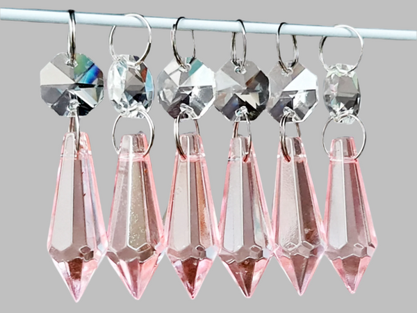 1 Rose Pink Cut Glass Torpedo 37 mm 1.5" Chandelier Crystals Drops Beads Droplets Light Parts 7