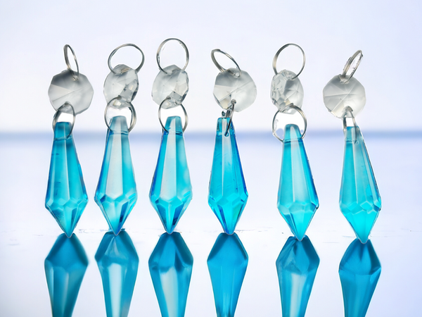 1 Aqua Teal Blue Cut Glass Torpedo 37 mm 1.5" Chandelier UK Crystals Drops Beads Droplets Light Parts 7