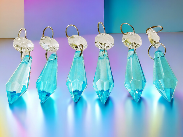 1 Aqua Teal Blue Cut Glass Torpedo 37 mm 1.5" Chandelier UK Crystals Drops Beads Droplets Light Parts 5