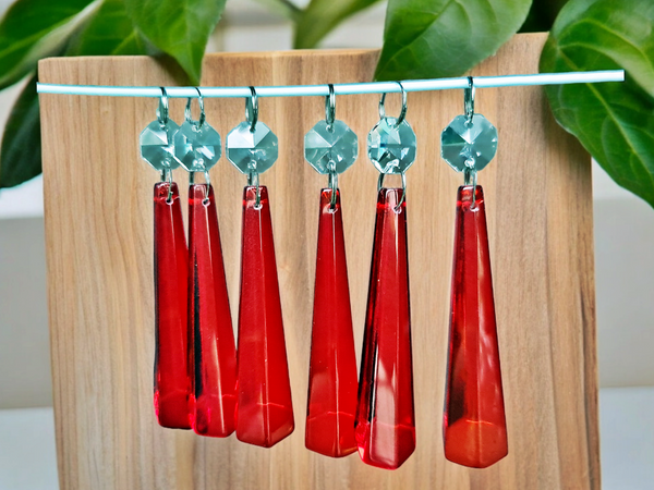 1 Red Cut Glass Icicles 72 mm 3" Chandelier UK Crystals Drops Beads Droplets Light Parts 5