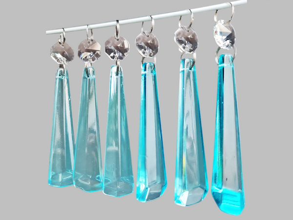 1 Aqua Blue Cut Glass Icicles 72 mm 3" UK Chandelier Crystals Drops Beads Droplets Light Parts 7