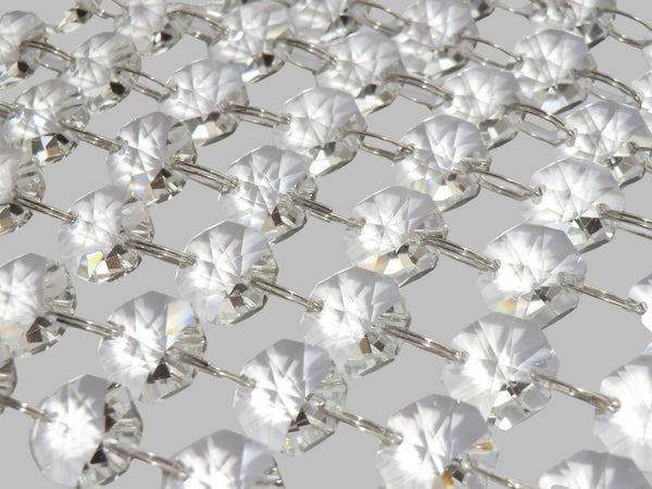 12 Strands Clear 14 mm Octagon Chandelier Drops Glass Crystals 2.4m Garland Beads Droplets colourless