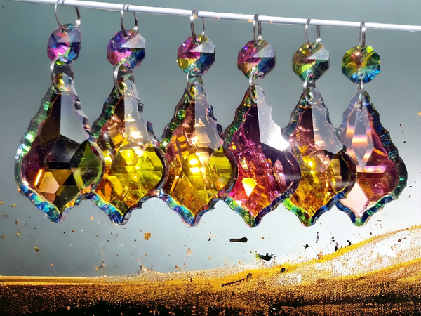 1 Vitrail AB Iridescent Silver Back Cut Glass Leaf 50 mm 2" Chandelier Crystals Drops Beads Droplets 6