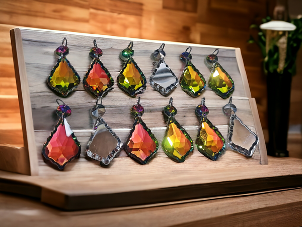 1 Vitrail AB Iridescent Silver Back Cut Glass Leaf 50 mm 2" Chandelier Crystals Drops Beads Droplets 3