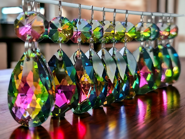 12 Vitrail AB Iridescent Silver Back Glass Oval 37 mm 1.5" Chandelier Crystals Drops Beads Droplets 14