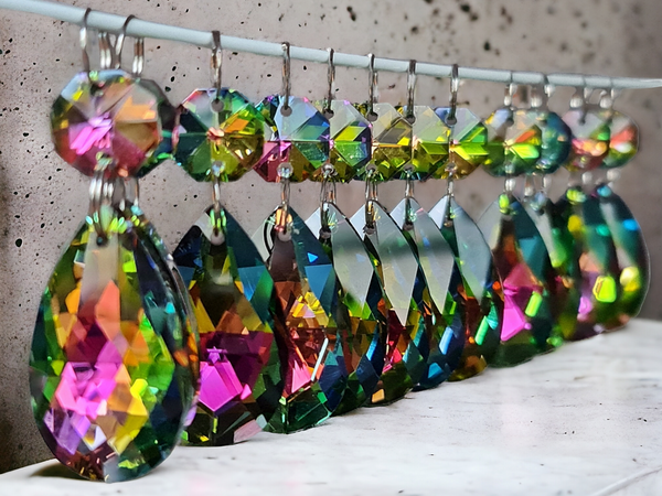 1 Vitrail AB Iridescent Silver Back Cut Glass Oval 37 mm 1.5" Chandelier Crystals Drops Beads Droplets 18