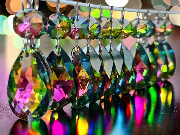 12 Vitrail AB Iridescent Silver Back Glass Oval 37 mm 1.5" Chandelier Crystals Drops Beads Droplets 15