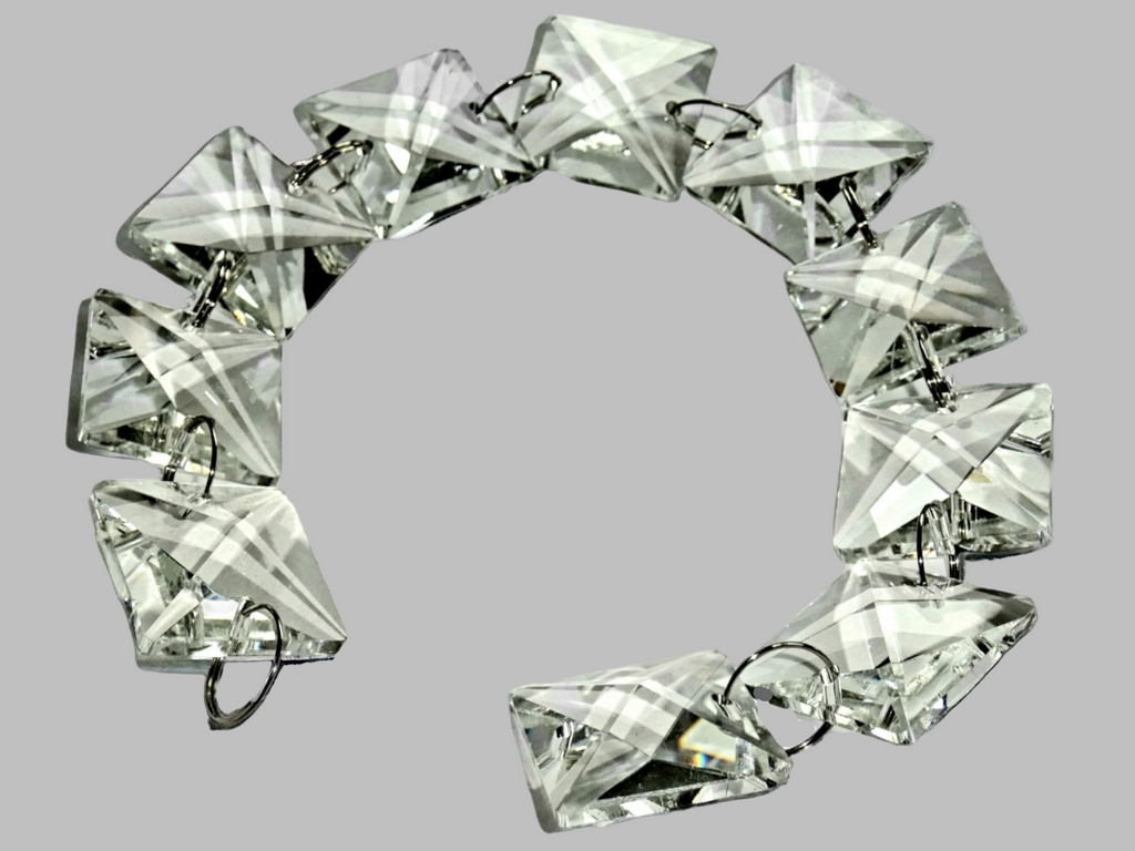 1 Strand 22 mm Clear Chandelier Square Drops Cut Glass Crystals Garlands Beads Droplets 6