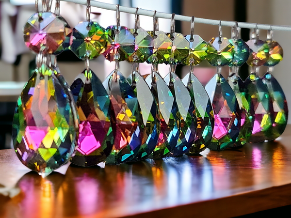 1 Vitrail AB Iridescent Silver Back Cut Glass Oval 37 mm 1.5" Chandelier Crystals Drops Beads Droplets 13