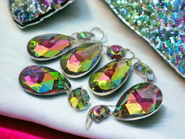 1 Vitrail AB Iridescent Silver Back Cut Glass Oval 37 mm 1.5" Chandelier Crystals Drops Beads Droplets 26