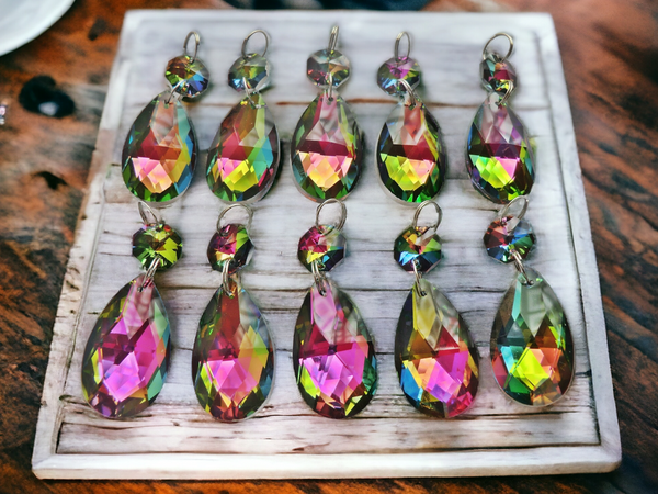 1 Vitrail AB Iridescent Silver Back Cut Glass Oval 37 mm 1.5" Chandelier Crystals Drops Beads Droplets 27