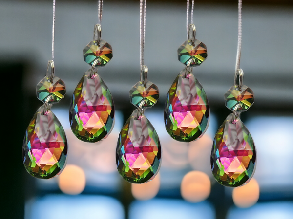 1 Vitrail AB Iridescent Silver Back Cut Glass Oval 37 mm 1.5" Chandelier Crystals Drops Beads Droplets 22