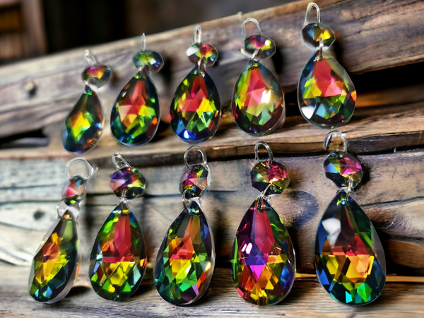 1 Vitrail AB Iridescent Silver Back Cut Glass Oval 37 mm 1.5" Chandelier Crystals Drops Beads Droplets 24