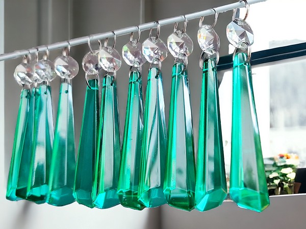 12 Aqua Marine Green Icicles 72 mm 3" UK Chandelier Crystals Drops Beads Droplets Christmas Decorations Turquoise