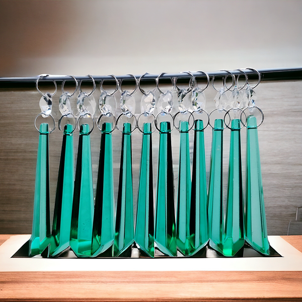 12 Aqua Marine Green Icicles 72 mm 3" UK Chandelier Crystals Drops Beads Droplets Christmas Decorations Turquoise