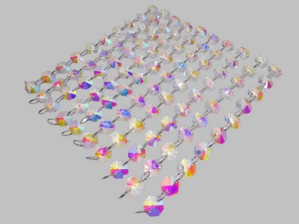 12 Strands Aurora Borealis AB 14mm Octagon Chandelier Drops Glass Crystals 2.4m Garland Beads Droplets 1