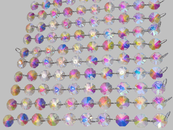12 Strands Aurora Borealis AB 14mm Octagon Chandelier Drops Glass Crystals 2.4m Garland Beads Droplets 7