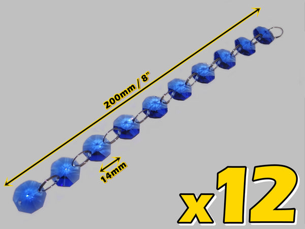 12 Strands Blue 14mm Octagon Chandelier Drops Glass Crystals 2.4m Garland Beads Droplets 2