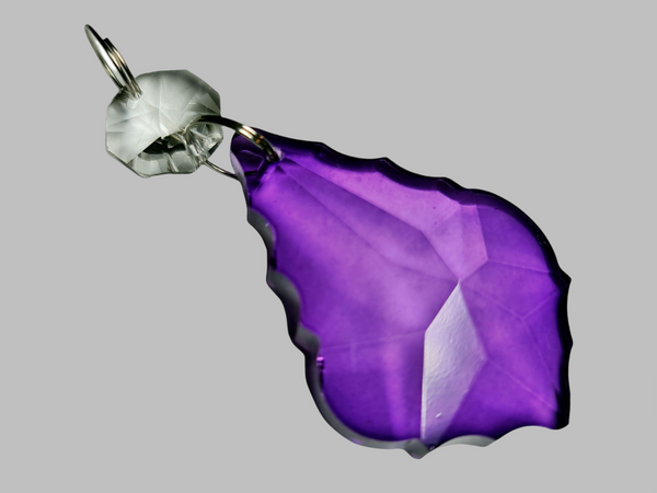 1 Purple Cut Glass Leaf 50 mm 2" Chandelier UK Crystals Drops Beads Droplets Light Lamp Parts