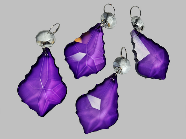 1 Purple Cut Glass Leaf 50 mm 2" Chandelier UK Crystals Drops Beads Droplets Light Lamp Parts 6