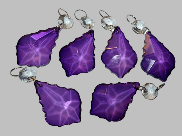 1 Purple Cut Glass Leaf 50 mm 2" Chandelier UK Crystals Drops Beads Droplets Light Lamp Parts 8