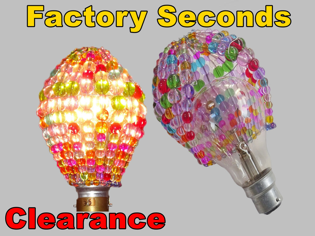 CLEARANCE FLAWED Chandelier Bead Light Bulb GLS Multi Pastel Colour Glass Cover Sleeve Lampshade Alternative Beaded