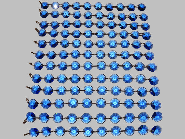 12 Strands Blue 14mm Octagon Chandelier Drops Glass Crystals 2.4m Garland Beads Droplets 3