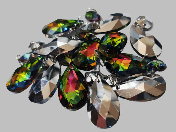 1 Vitrail AB Iridescent Silver Back Cut Glass Oval 37 mm 1.5" Chandelier Crystals Drops Beads Droplets 12