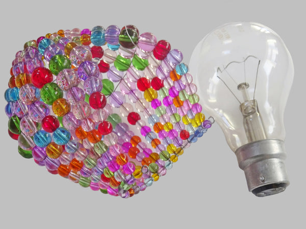CLEARANCE FLAWED Chandelier Bead Light Bulb GLS Multi Pastel Colour Glass Cover Sleeve Lampshade Alternative Beaded