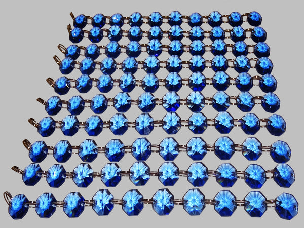 12 Strands Blue 14mm Octagon Chandelier Drops Glass Crystals 2.4m Garland Beads Droplets 7