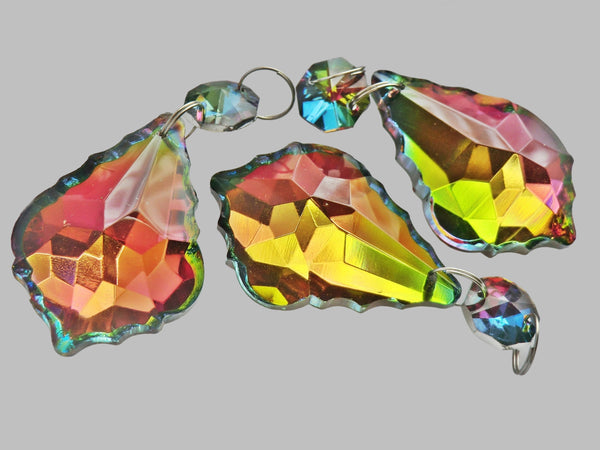 1 Vitrail AB Iridescent Silver Back Cut Glass Leaf 50 mm 2" Chandelier Crystals Drops Beads Droplets 10