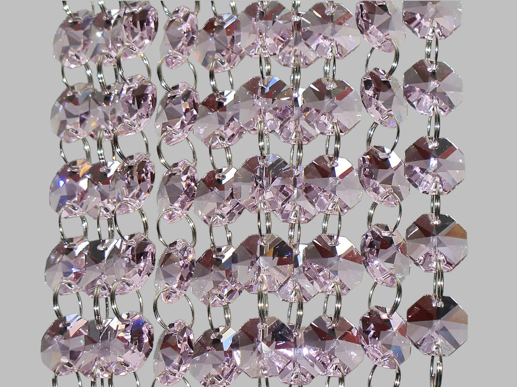12 Strands Soft Pink 14mm Octagon Chandelier Drops Glass Crystals 2.4m Garland Beads Droplets 1