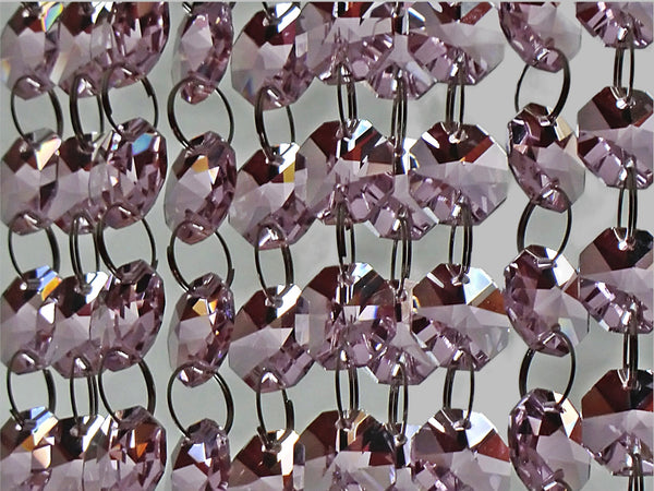 12 Strands Soft Pink 14mm Octagon Chandelier Drops Glass Crystals 2.4m Garland Beads Droplets 8