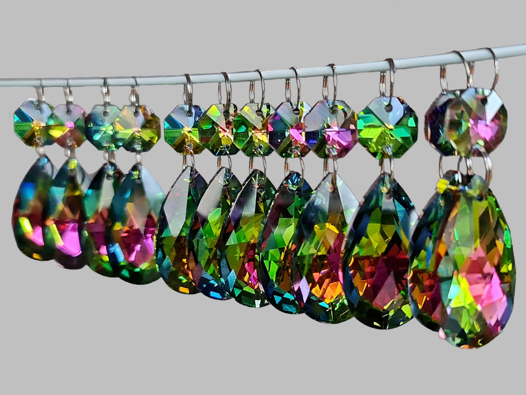 12 Vitrail AB Iridescent Silver Back Glass Oval 37 mm 1.5" Chandelier Crystals Drops Beads Droplets 1