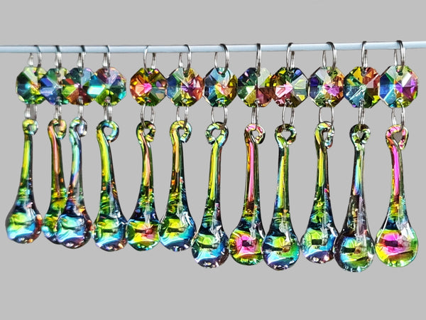 12 Vitrail AB Iridescent & Silver Cut Glass Orb 53 mm 2" Chandelier Crystals Drops Beads Droplets 12